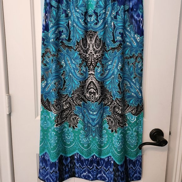 Beautiful Boho Style Skirt Size L Blue & Green - Picture 1 of 9